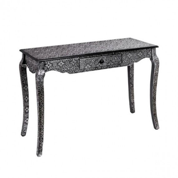 Moroccan Black Silver Embossed Console Table