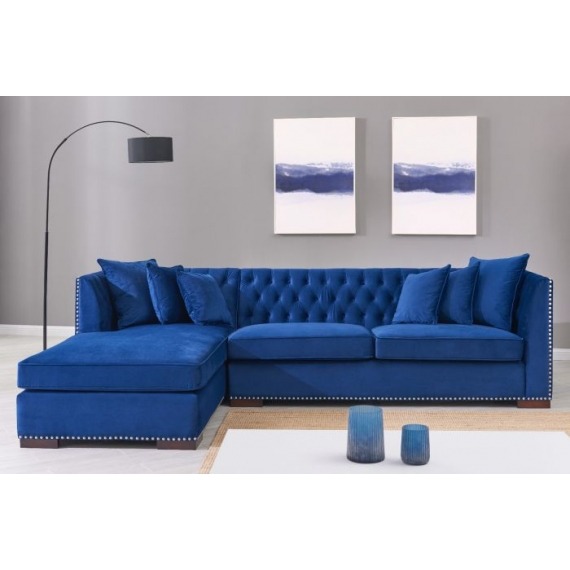 Darby Blue Velvet Corner Sofa, Navy Blue Velvet Corner Sofa Bed