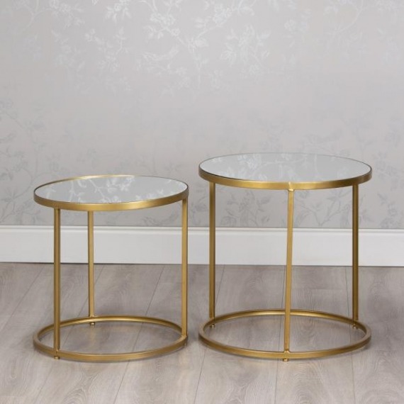 Avery Round Side Table Set With, Round End Table With Mirror Top