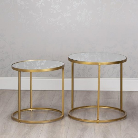 Avery Round Side Table Set With Mirrored Top Avery Round Side Table Set With, Round Side Table With Mirror Top
