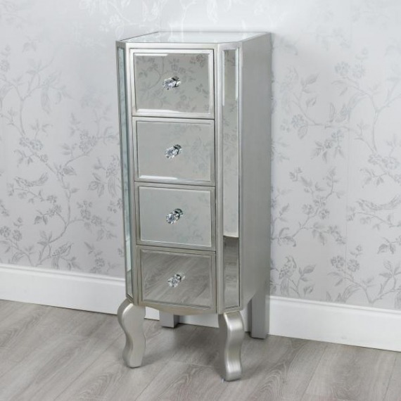 Bowen Mirrored Gl Tall 4 Drawer Unit Mirrored Gl Tall 4 Drawer Unit