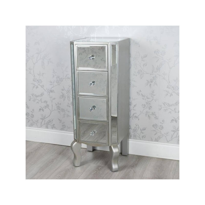 Bowen Mirrored Glass Tall 4 Drawer Unit