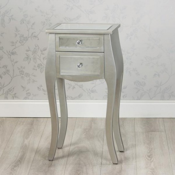 Mirrored Gl 2 Drawer Unit With Curved Accent Leg