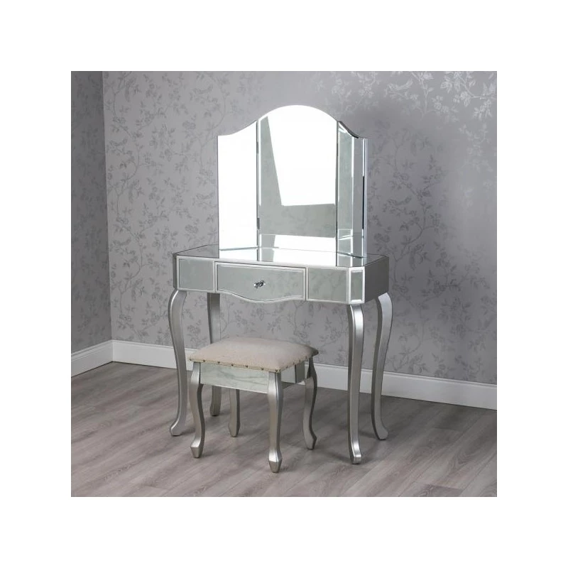 Curved Mirrored Glass Dressing Table Set Curved Mirrored Glass Dressing Table Set