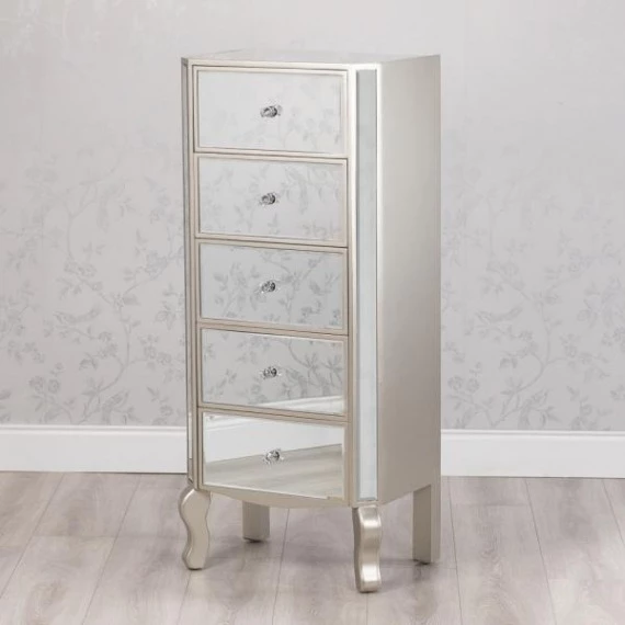 Bowen Mirrored Glass 5 Drawer Tallboy Chest