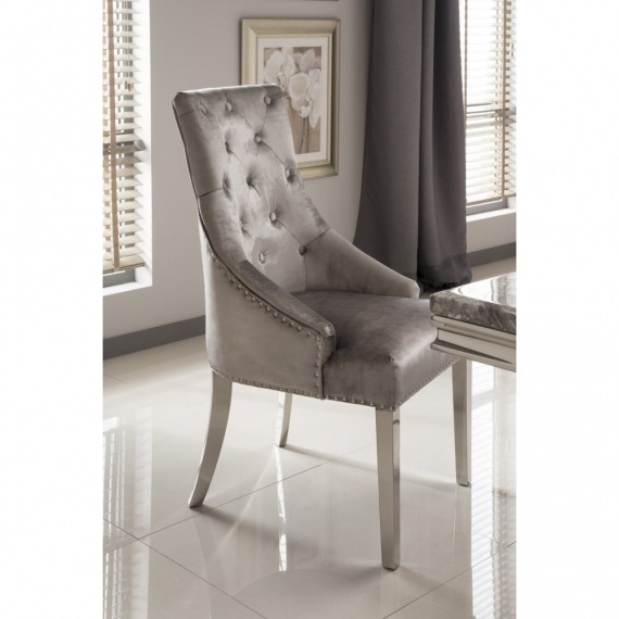 Bay Velvet Dining Chair with Polished Chrome Leg