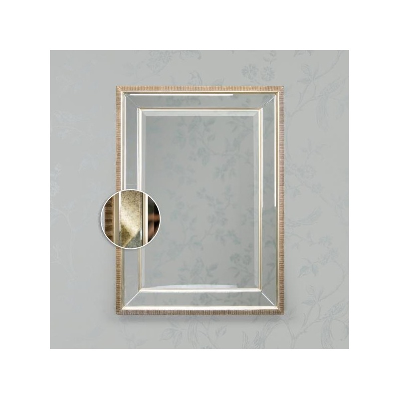 Bowen Rectangular Antique Mirror Champagne Trim