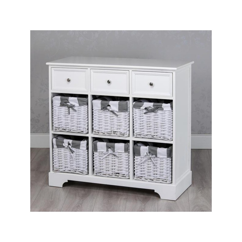 Enzo 3 Drawer 6 Basket Storage Cabinet White