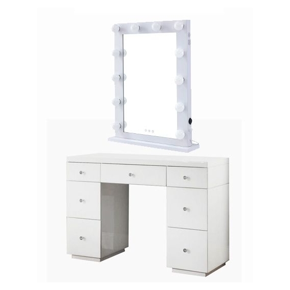 Hollywood White 7 Drawer Dressing Table and Mirror