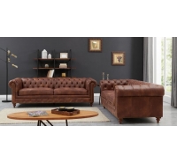 Westbury Brown Leather Chesterfield 3+2 Seater
