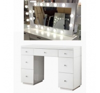 Hollywood White 7 Drawer Dressing Table and Tabletop Mirror With Bluetooth Speaker