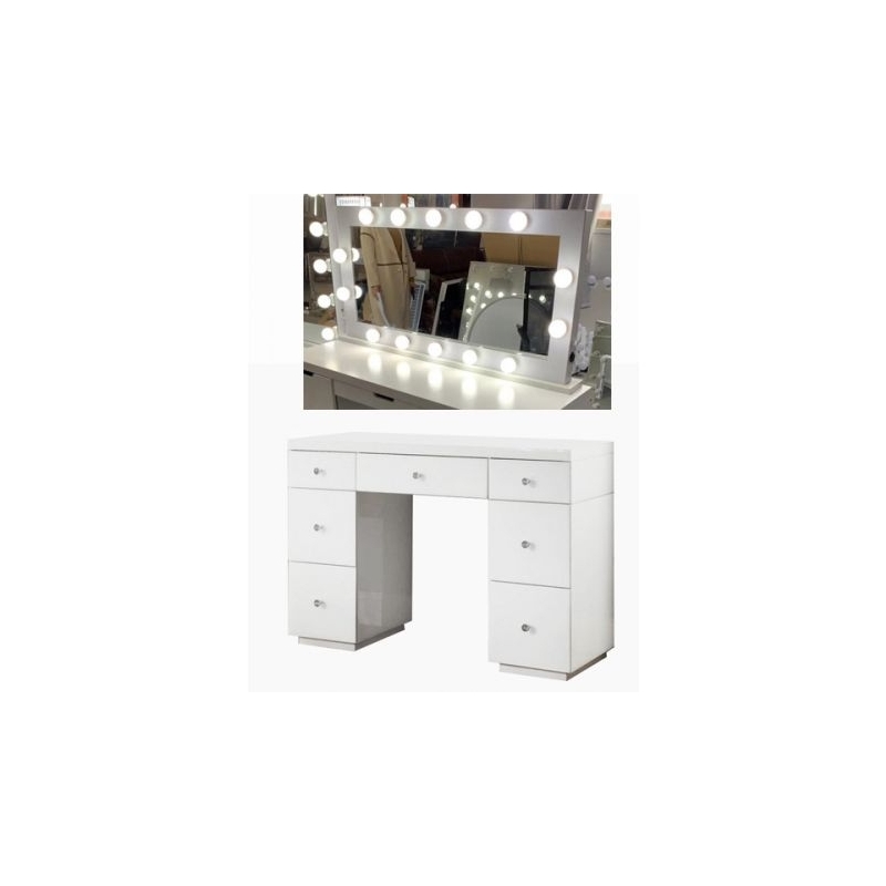 Hollywood White 7 Drawer Dressing Table, Hollywood Vanity Table