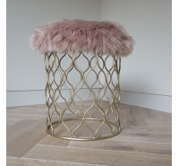 Faux Sheepskin Stool With Metal Gold Trellis Base