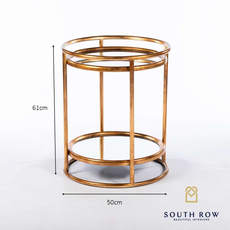 Amelia Gold Mirrored Side Table With Shelf