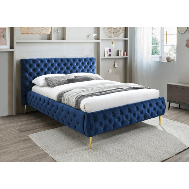 Knox Velvet Bed Frame With Gold Metal Leg, Knox Queen Metal Panel Bed