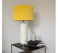 Marble Effect Table Lamp with Mustard Velvet Shade
