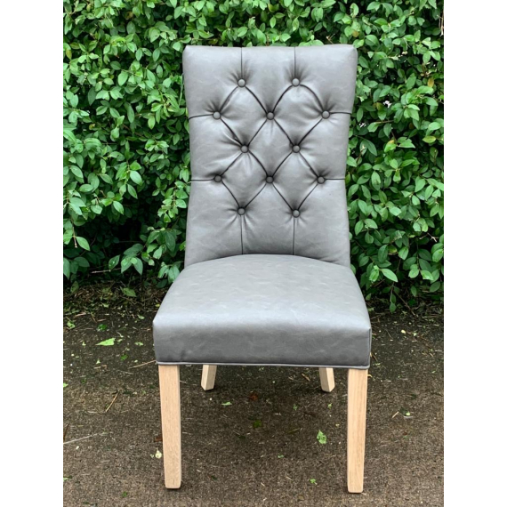 Cayman Button Back Dining Chair - Grey Faux Leather