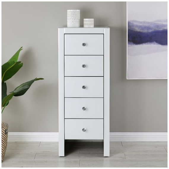 Hollywood 5 Drawer Tallboy - White