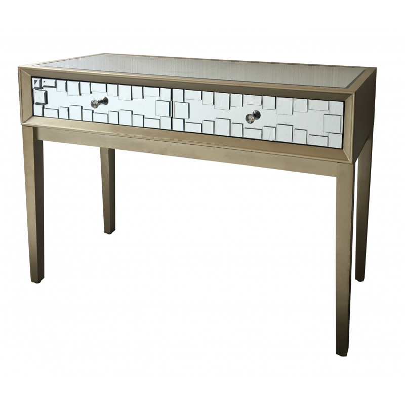 Vegas Large Mirrored Glass 2 Drawer, Wood Frame Mirrored Console Table