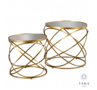 Spirals Set of 2 Side Tables with Mirrored Tops - Gold
