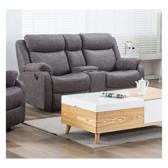 Sapphire 2 Seater Recliner Sofa With, Two Tone Leather Recliner Sofa With Drinks Console Cover