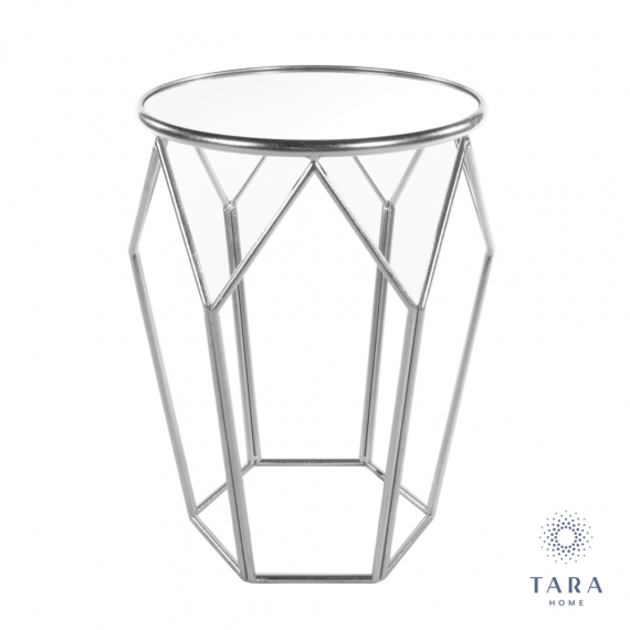 Geometric Mirrored Accent Table - Silver