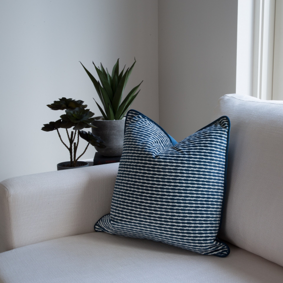 Uneek Home By Rachel McCann Circle Cushion Velvet Navy Stripe