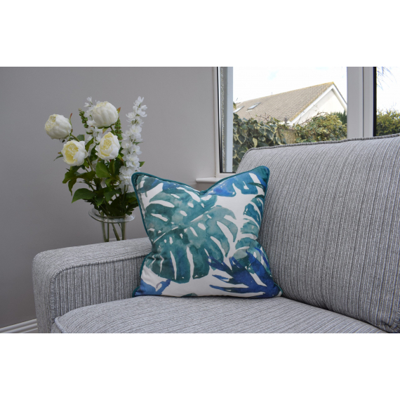 Uneek Home By Rachel McCann Cushion Aqua Leaf