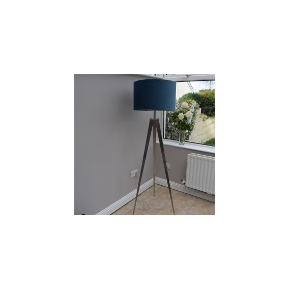 Brushed Chrome Tripod Floor Lamp Navy Velvet Shade Brushed Chrome Tripod Floor Lamp Navy, Navy Velvet Floor Lamp Shade