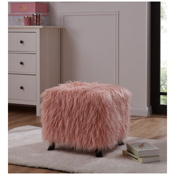 Milie Luxury Heavy Shag Faux Sheepskin Cube Stool- Pink