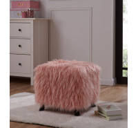 Milie Luxury Heavy Shag Faux Sheepskin Cube Stool- Pink