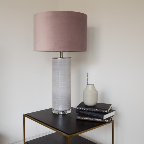 Large Grey Ceramic Table Lamp with Vintage Pink Velvet Shade 75cm