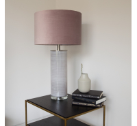 Large Grey Ceramic Table Lamp with Vintage Pink Velvet Shade 75cm