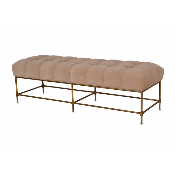 Claridge Velvet Beige Bench with Gold Metal Base