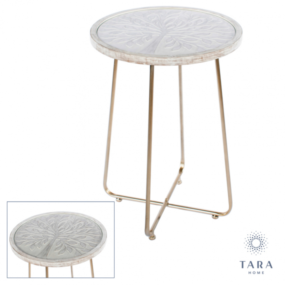 White & Champagne Tree Pattern Side Table