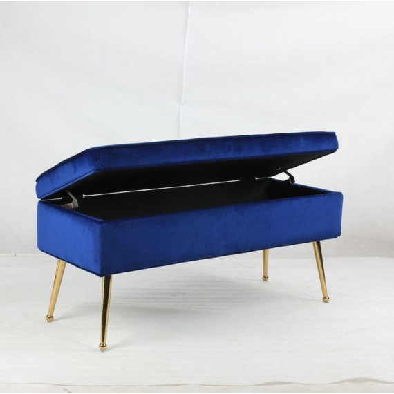 Royal Blue Storage Bench with Gold Metal Leg