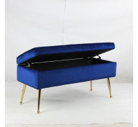 Royal Blue Storage Bench with Gold Metal Leg