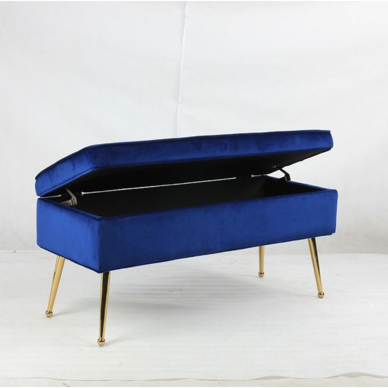 Royal Blue Storage Bench With Gold, Bed Storage Bench Blue