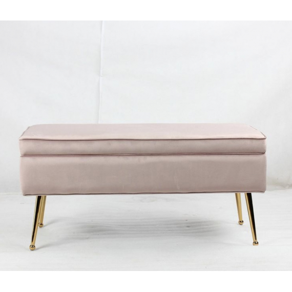 Soft Pink Storage Bench with Metal Gold Leg