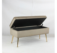 Taupe Velvet Storage Bench with Metal Gold Leg