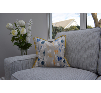 Feather Filled Velvet Cushion - Mustard Flower