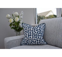 Feather Filled Velvet Cushion - Navy Polka Dot