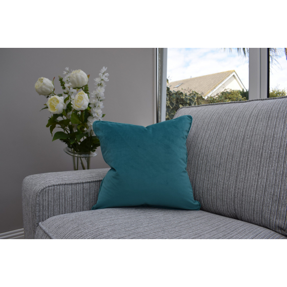 Two Tone Feather Filled Velvet Cushion - Aqua & Grey