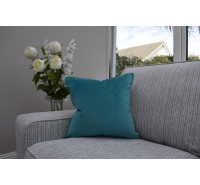 Two Tone Feather Filled Velvet Cushion - Aqua & Grey