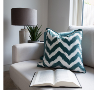 Feather Filled Velvet Cushion - Chevron Green/White