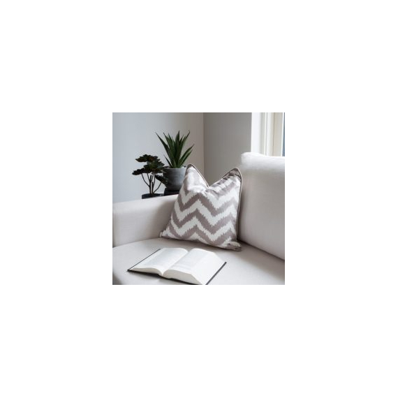 Feather Filled Velvet Cushion - Chevron Taupe