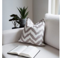 Feather Filled Velvet Cushion - Chevron Taupe