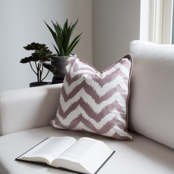 Feather Filled Velvet Cushion - Chevron Dusky Pink