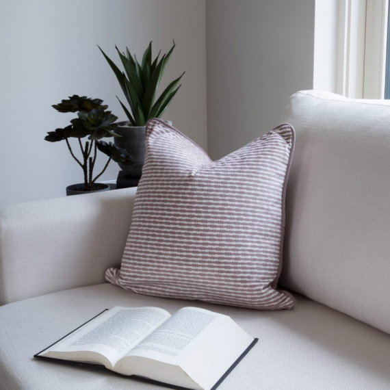 Uneek Home By Rachel McCann Cushion - Dusky Pink Velvet Stripe