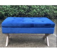 Royal Blue Velvet Storage Bench with X Leg